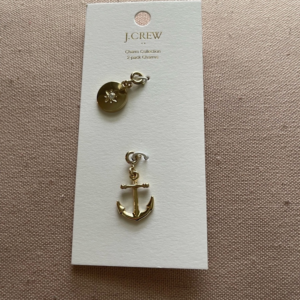 J.Crew Factory Gold Anchor & Compass Charm Set